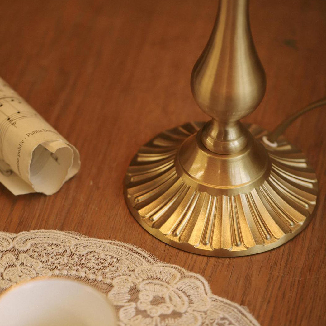 Traditional Vintage Brass &amp; Fabric Conical 1-Light Table Lamp For Bedroom And Living Room