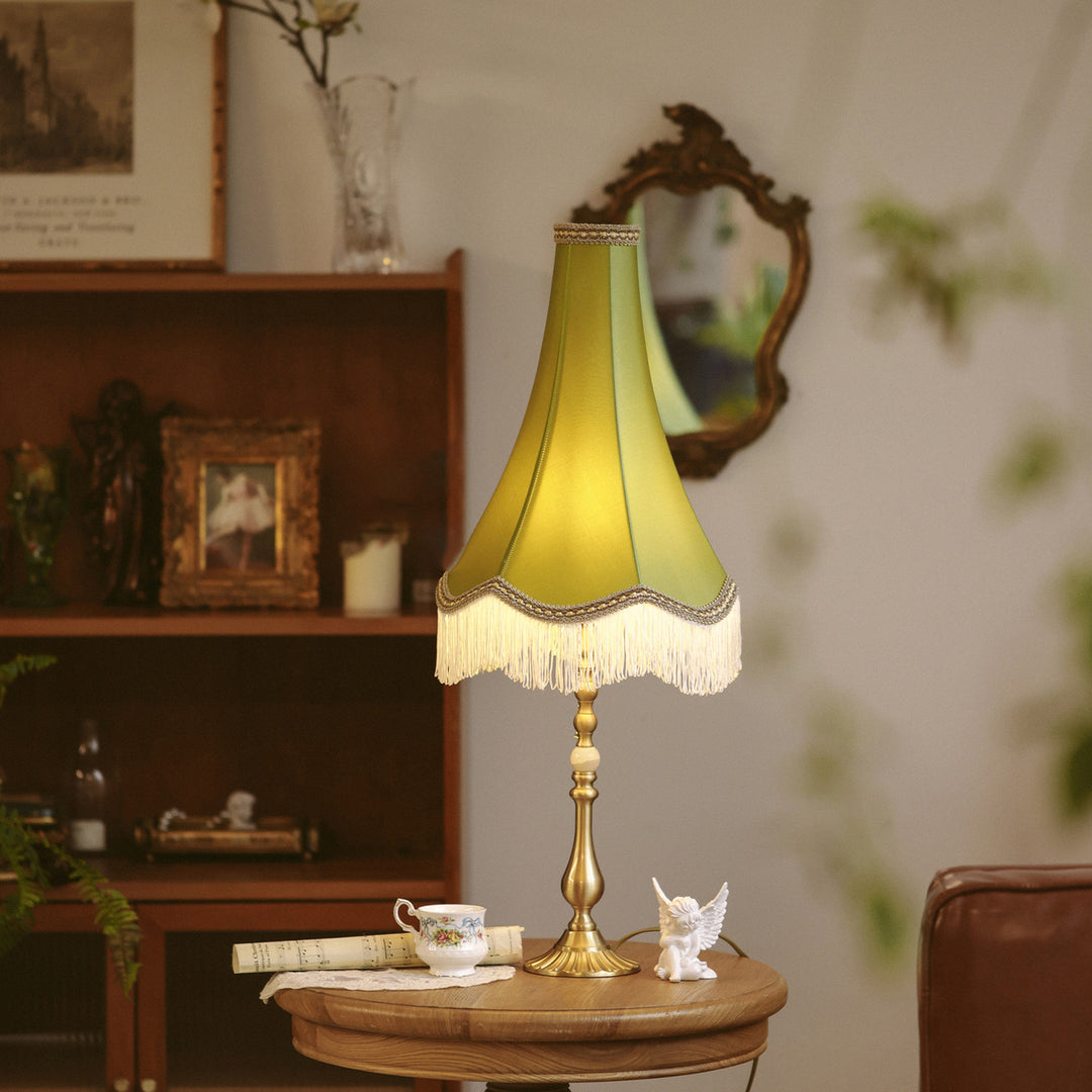 Traditional Vintage Brass &amp; Fabric Conical 1-Light Table Lamp For Bedroom And Living Room