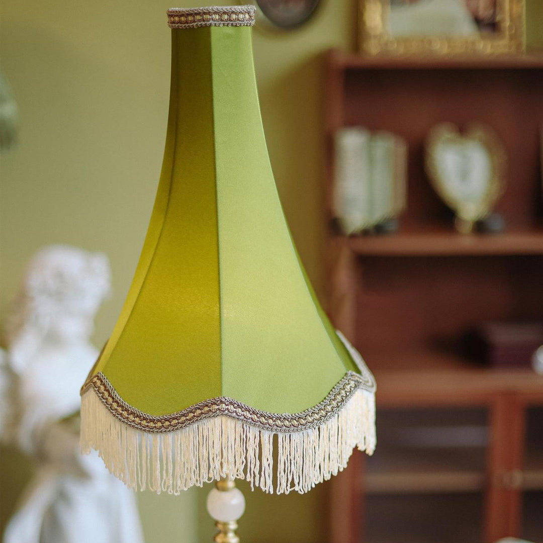 Traditional Vintage Brass &amp; Fabric Conical 1-Light Table Lamp For Bedroom And Living Room