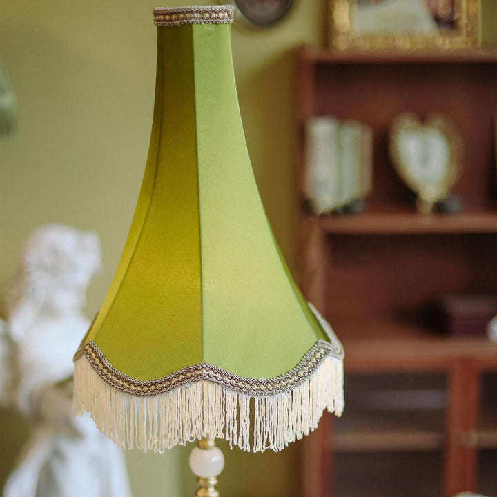 Traditional Vintage Brass &amp; Fabric Conical 1-Light Table Lamp For Bedroom And Living Room