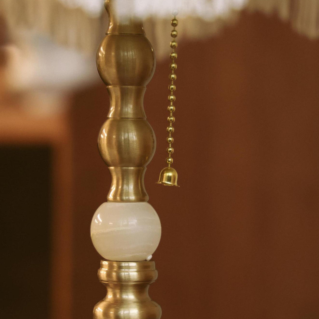 Traditional Vintage Brass &amp; Fabric Conical 1-Light Table Lamp For Bedroom And Living Room