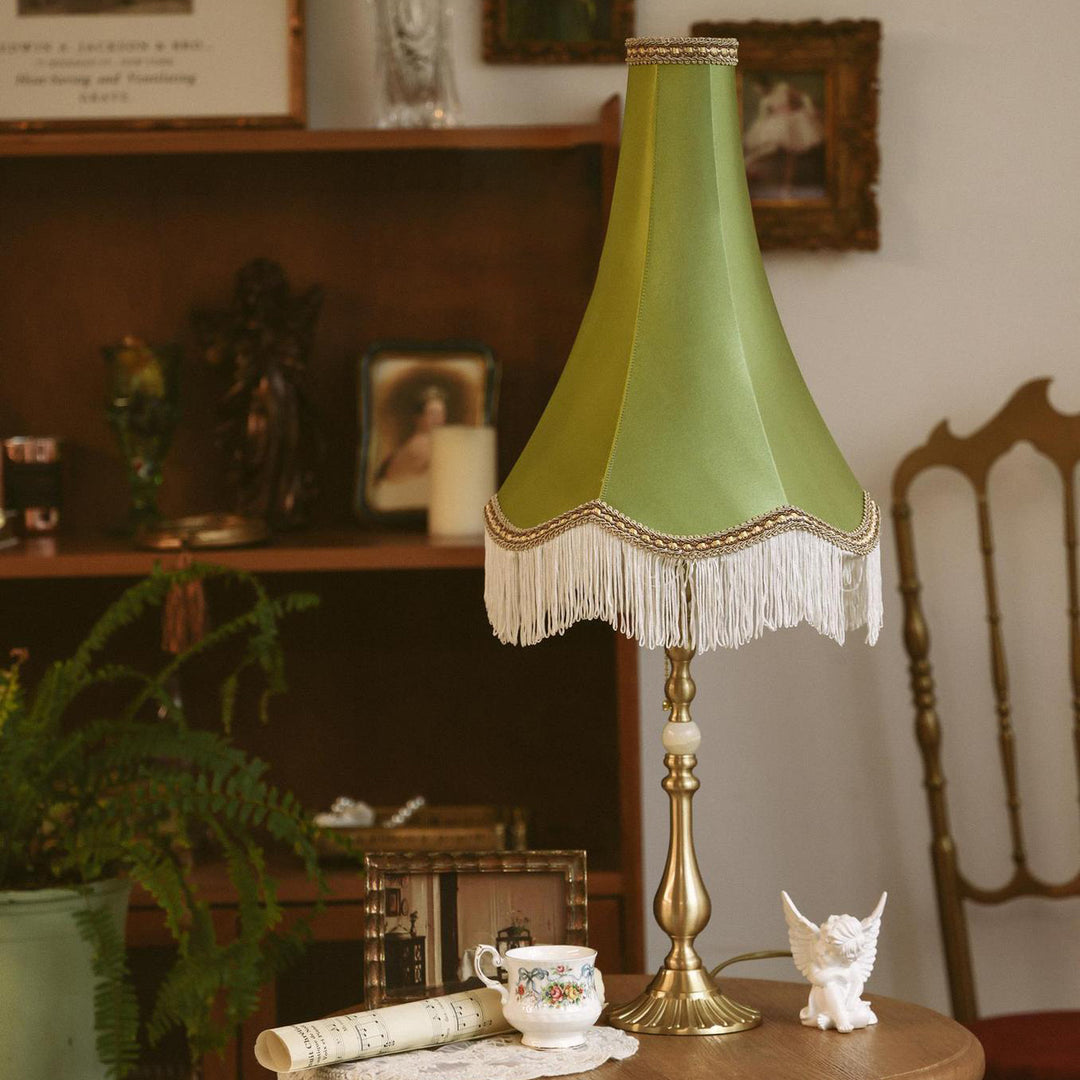 Traditional Vintage Brass &amp; Fabric Conical 1-Light Table Lamp For Bedroom And Living Room