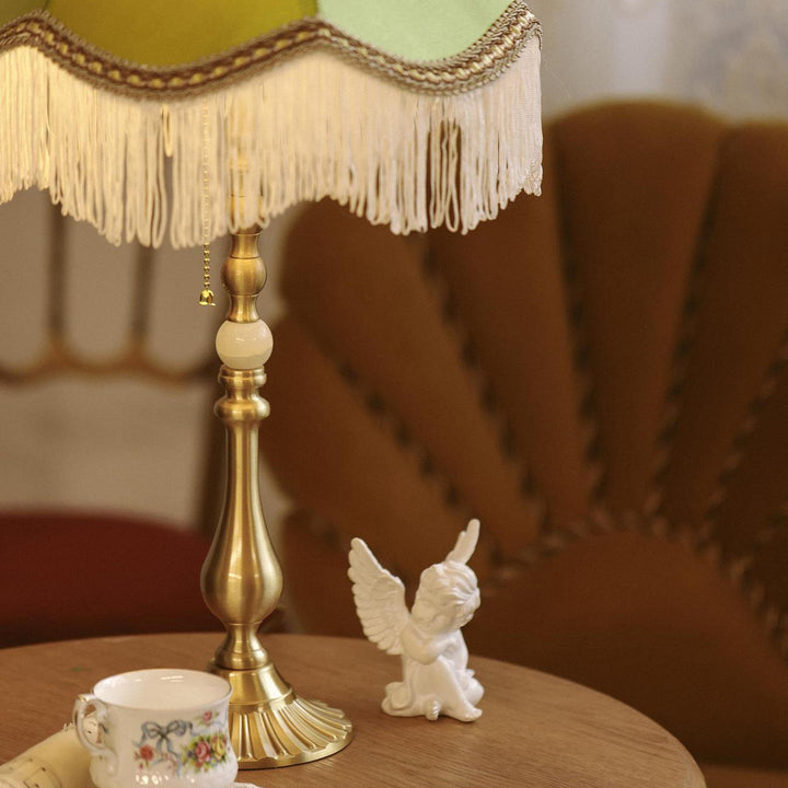 Traditional Vintage Brass &amp; Fabric Conical 1-Light Table Lamp For Bedroom And Living Room