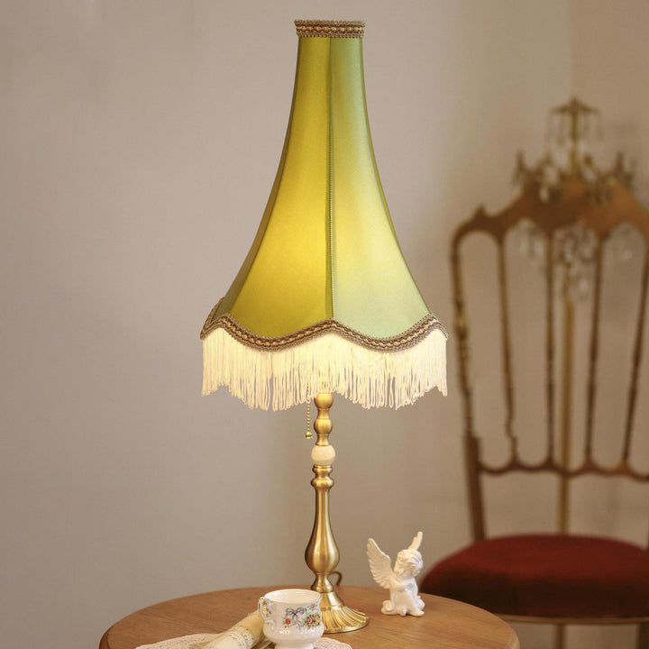 Traditional Vintage Brass &amp; Fabric Conical 1-Light Table Lamp For Bedroom And Living Room