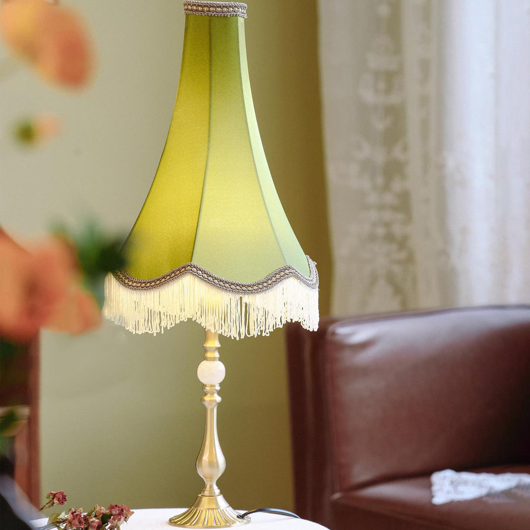 Traditional Vintage Brass &amp; Fabric Conical 1-Light Table Lamp For Bedroom And Living Room