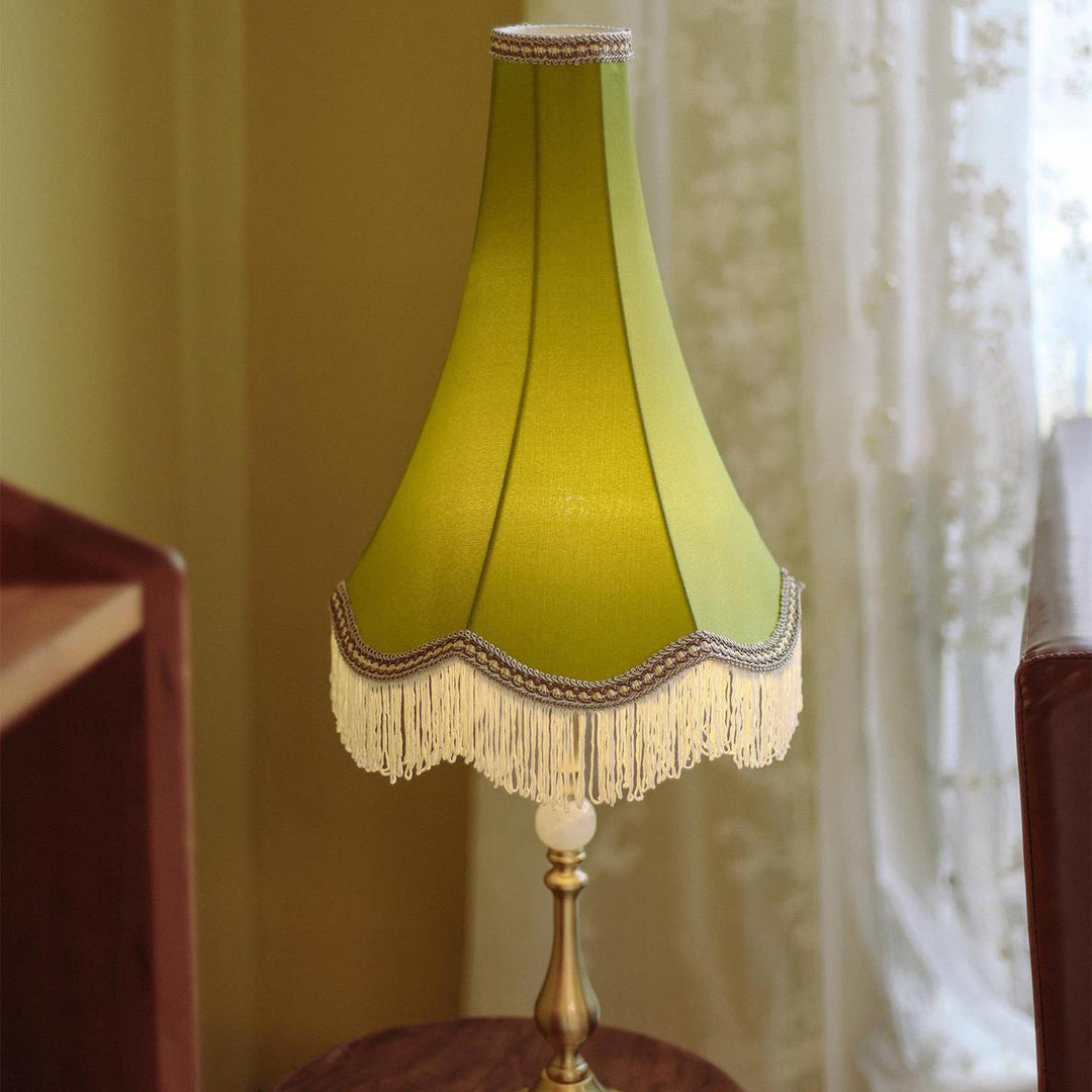 Traditional Vintage Brass &amp; Fabric Conical 1-Light Table Lamp For Bedroom And Living Room
