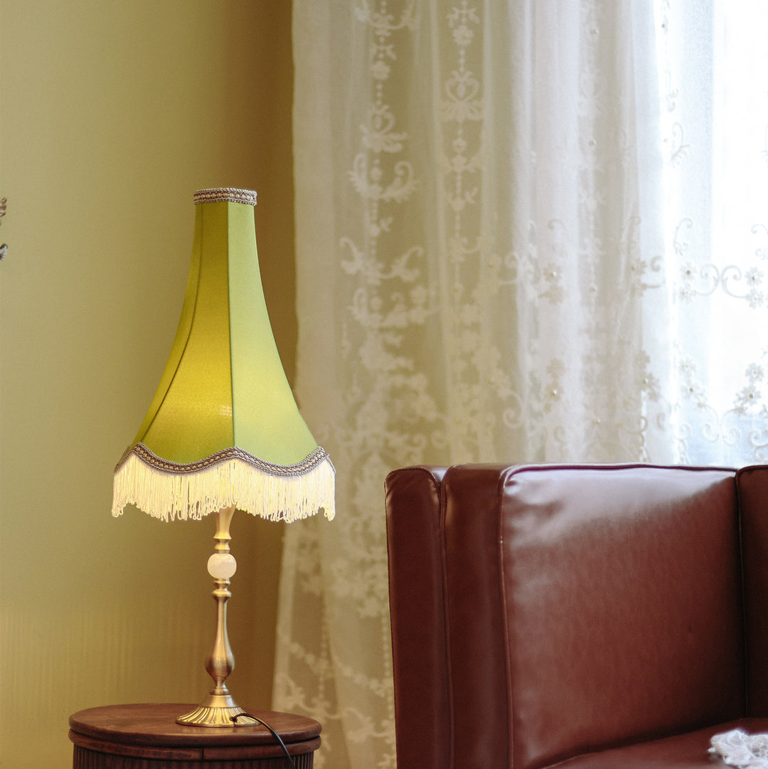 Traditional Vintage Brass &amp; Fabric Conical 1-Light Table Lamp For Bedroom And Living Room