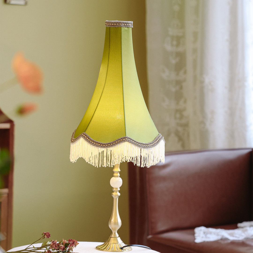 Traditional Vintage Brass &amp; Fabric Conical 1-Light Table Lamp For Bedroom And Living Room
