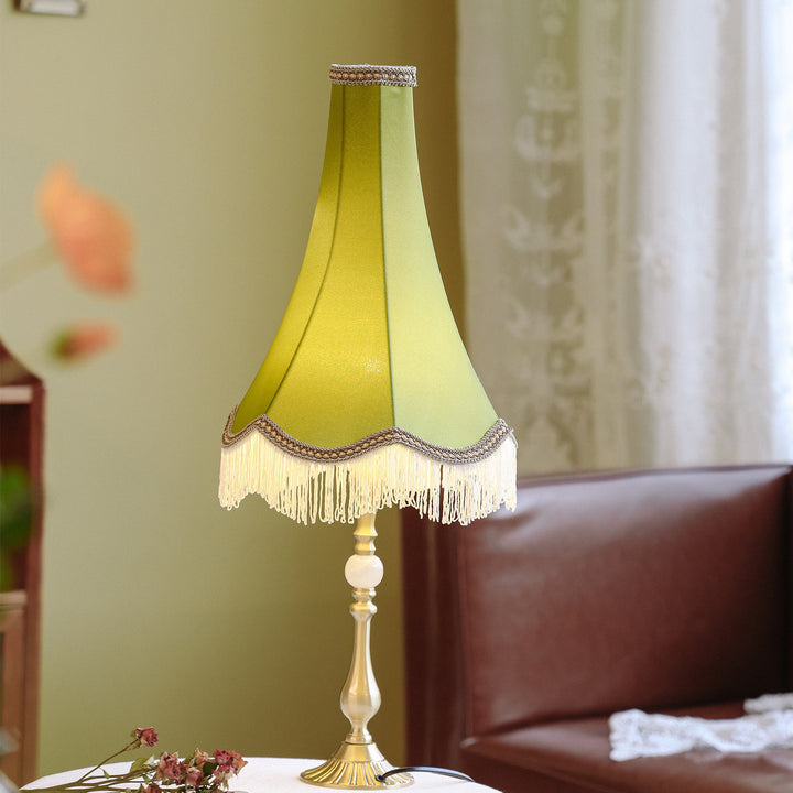 Traditional Vintage Brass &amp; Fabric Conical 1-Light Table Lamp For Bedroom And Living Room