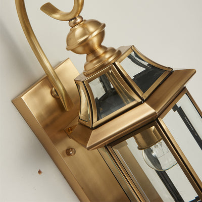 Applique Murale Étanche Traditionnelle Européenne En Laiton Et Verre Polygonal À 1 Lumière Pour Chambre, Patio Et Jardin 