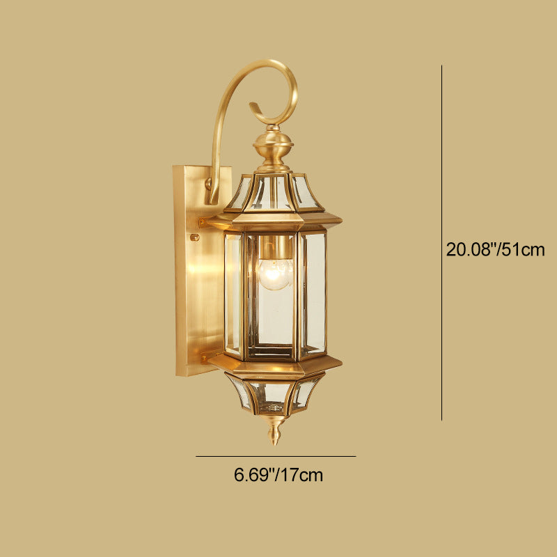 Applique Murale Étanche Traditionnelle Européenne En Laiton Et Verre Polygonal À 1 Lumière Pour Chambre, Patio Et Jardin 