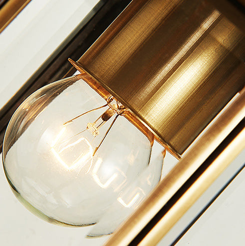 Traditional European Brass Glass Polygonal 1-Light Waterproof Wall Sconce Lamp For Bedroom Patio And Garden