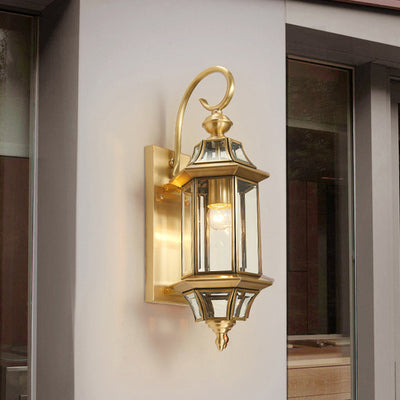 Applique Murale Étanche Traditionnelle Européenne En Laiton Et Verre Polygonal À 1 Lumière Pour Chambre, Patio Et Jardin 