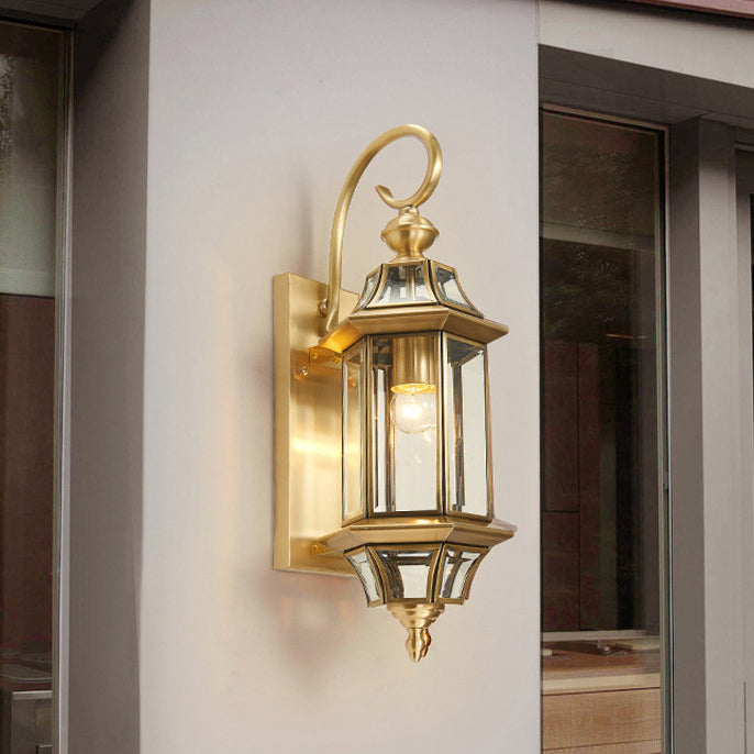 Applique Murale Étanche Traditionnelle Européenne En Laiton Et Verre Polygonal À 1 Lumière Pour Chambre, Patio Et Jardin 