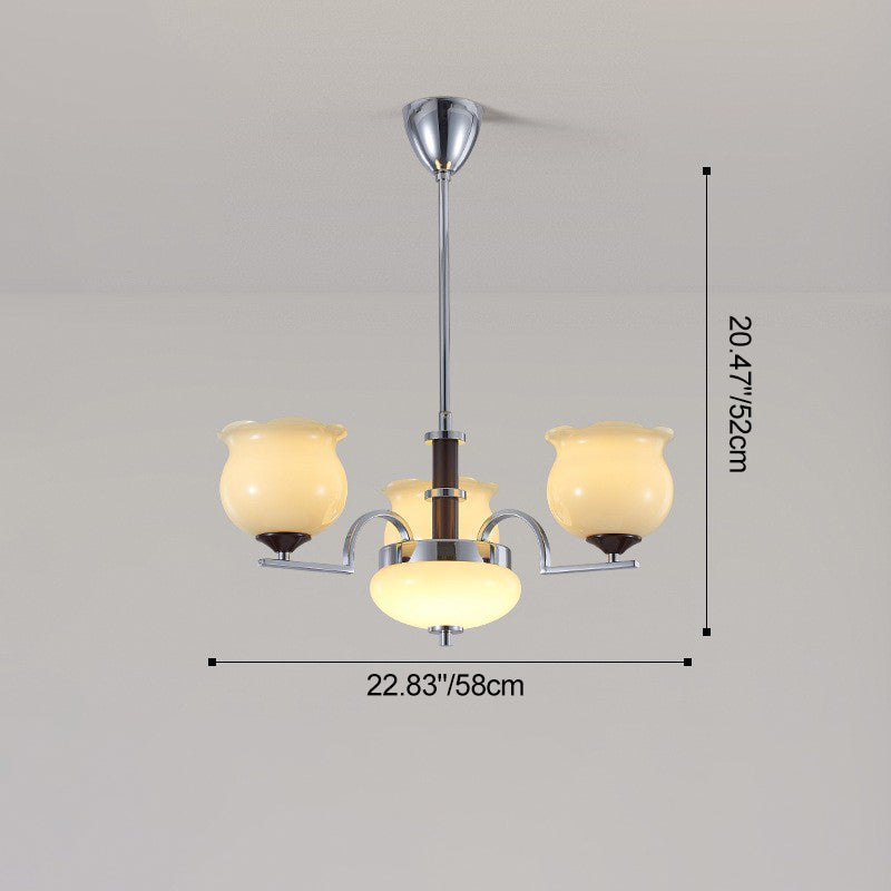 Traditioneller französischer Eisen- und Glas-Lilien-des-Tals-Rund-Kronleuchter 3/6/8-Licht für Schlafzimmer und Wohnzimmer 