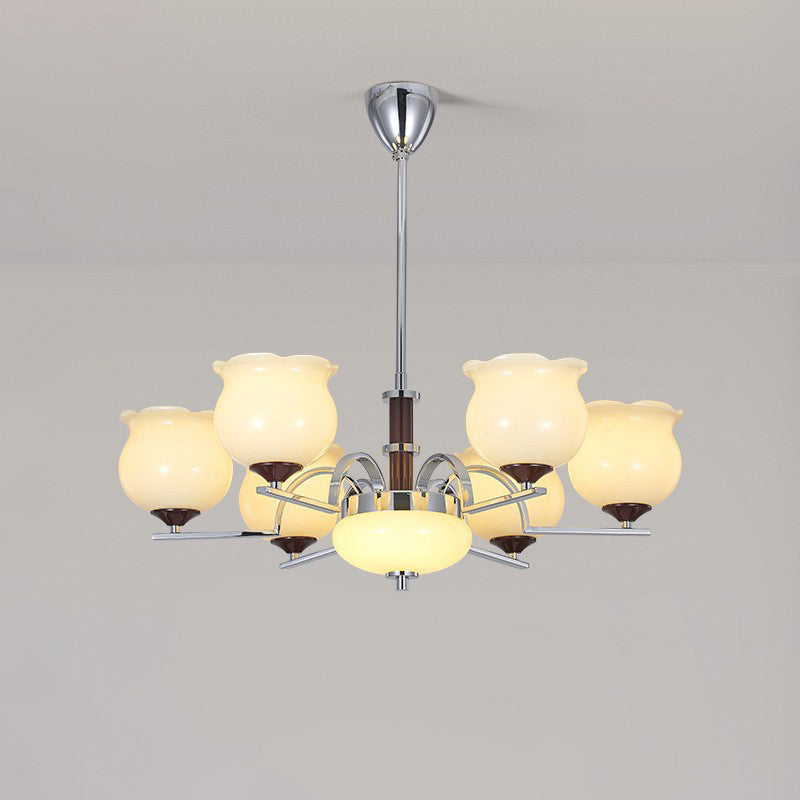 Traditioneller französischer Eisen- und Glas-Lilien-des-Tals-Rund-Kronleuchter 3/6/8-Licht für Schlafzimmer und Wohnzimmer 