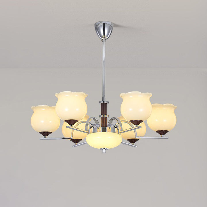 Traditioneller französischer Eisen- und Glas-Lilien-des-Tals-Rund-Kronleuchter 3/6/8-Licht für Schlafzimmer und Wohnzimmer 