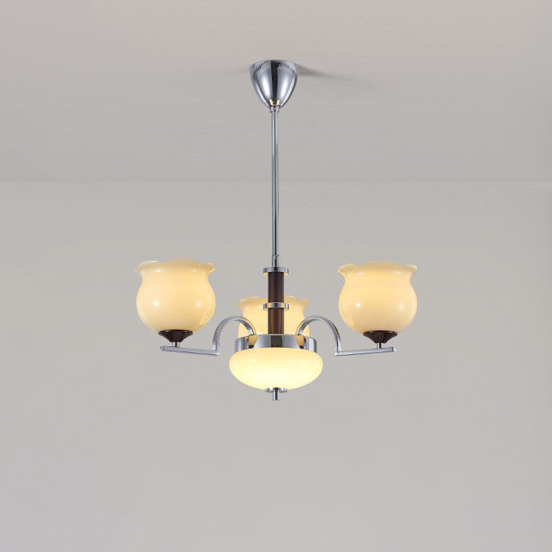 Traditioneller französischer Eisen- und Glas-Lilien-des-Tals-Rund-Kronleuchter 3/6/8-Licht für Schlafzimmer und Wohnzimmer 