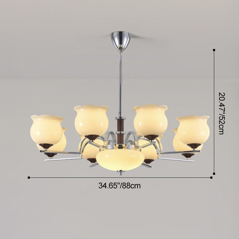 Traditioneller französischer Eisen- und Glas-Lilien-des-Tals-Rund-Kronleuchter 3/6/8-Licht für Schlafzimmer und Wohnzimmer 