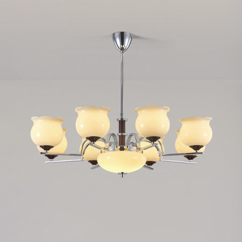 Traditioneller französischer Eisen- und Glas-Lilien-des-Tals-Rund-Kronleuchter 3/6/8-Licht für Schlafzimmer und Wohnzimmer 