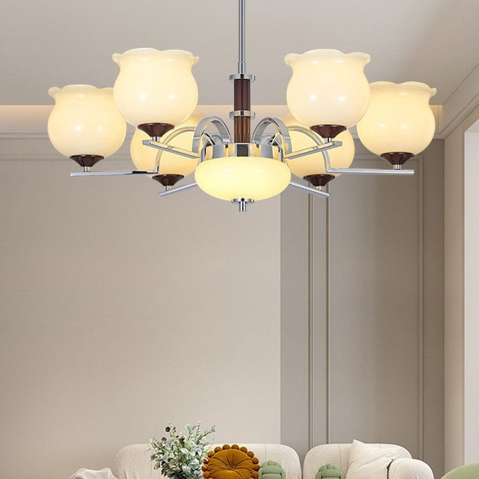 Traditioneller französischer Eisen- und Glas-Lilien-des-Tals-Rund-Kronleuchter 3/6/8-Licht für Schlafzimmer und Wohnzimmer 