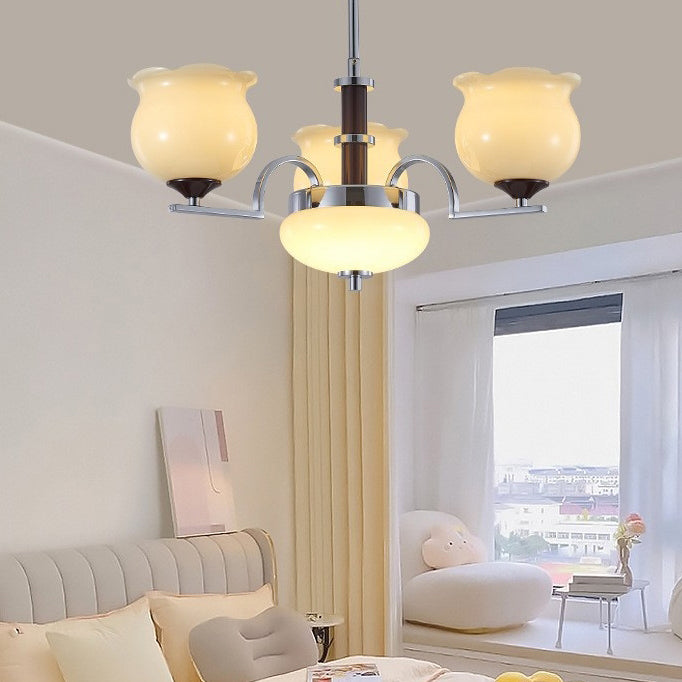 Traditioneller französischer Eisen- und Glas-Lilien-des-Tals-Rund-Kronleuchter 3/6/8-Licht für Schlafzimmer und Wohnzimmer 