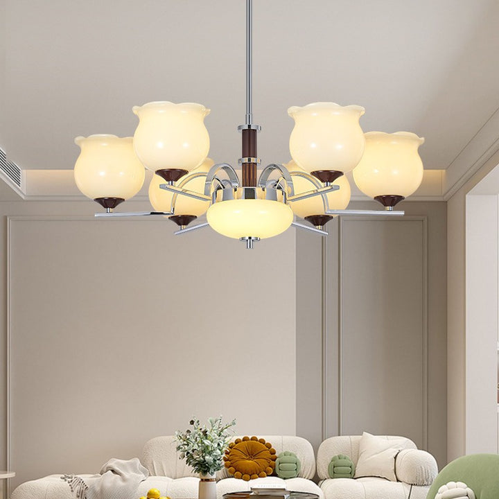 Traditioneller französischer Eisen- und Glas-Lilien-des-Tals-Rund-Kronleuchter 3/6/8-Licht für Schlafzimmer und Wohnzimmer 