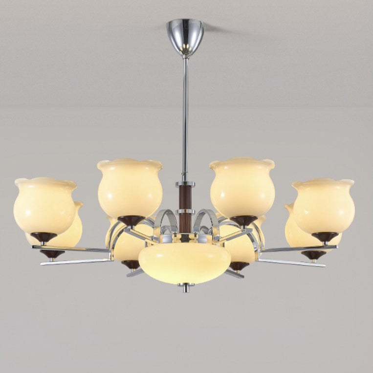 Traditioneller französischer Eisen- und Glas-Lilien-des-Tals-Rund-Kronleuchter 3/6/8-Licht für Schlafzimmer und Wohnzimmer 