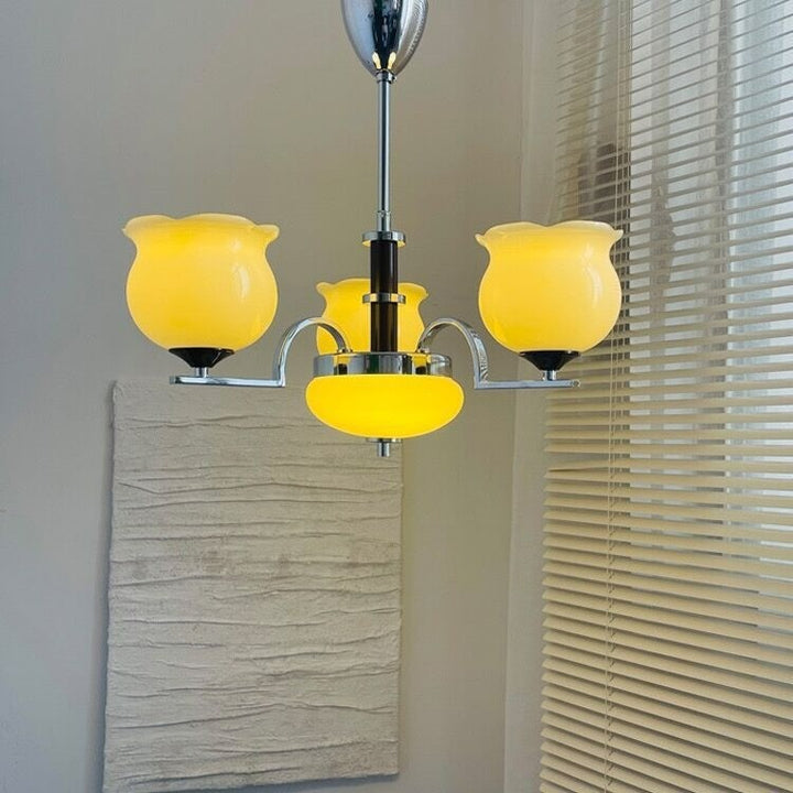 Traditioneller französischer Eisen- und Glas-Lilien-des-Tals-Rund-Kronleuchter 3/6/8-Licht für Schlafzimmer und Wohnzimmer 