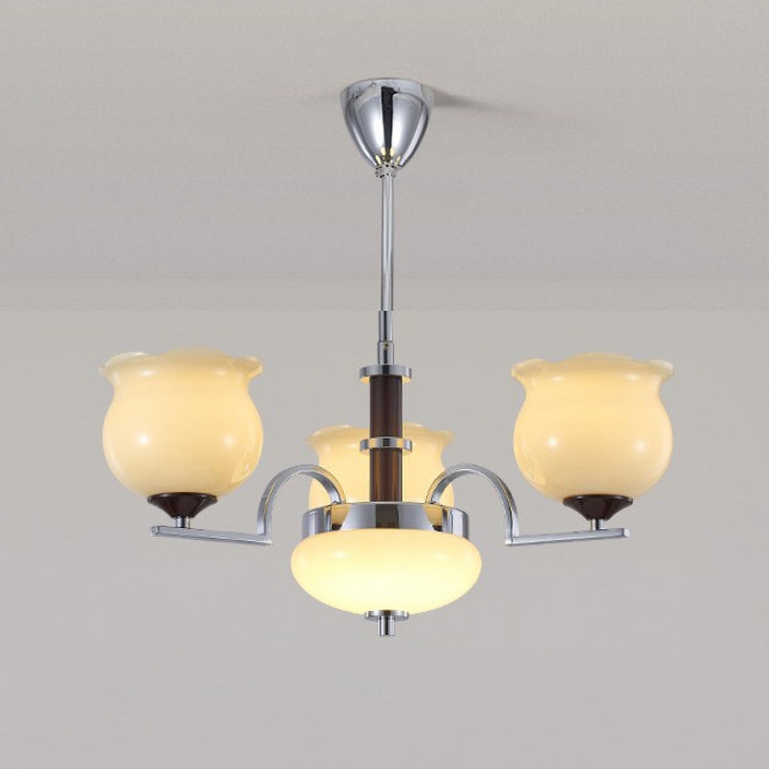 Traditioneller französischer Eisen- und Glas-Lilien-des-Tals-Rund-Kronleuchter 3/6/8-Licht für Schlafzimmer und Wohnzimmer 