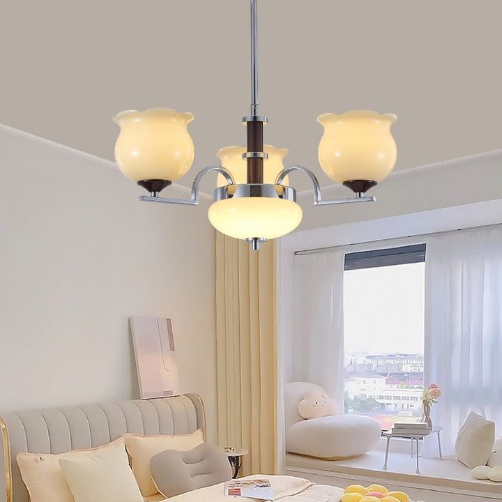Traditioneller französischer Eisen- und Glas-Lilien-des-Tals-Rund-Kronleuchter 3/6/8-Licht für Schlafzimmer und Wohnzimmer 