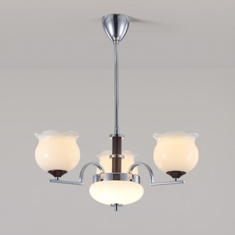 Traditioneller französischer Eisen- und Glas-Lilien-des-Tals-Rund-Kronleuchter 3/6/8-Licht für Schlafzimmer und Wohnzimmer 