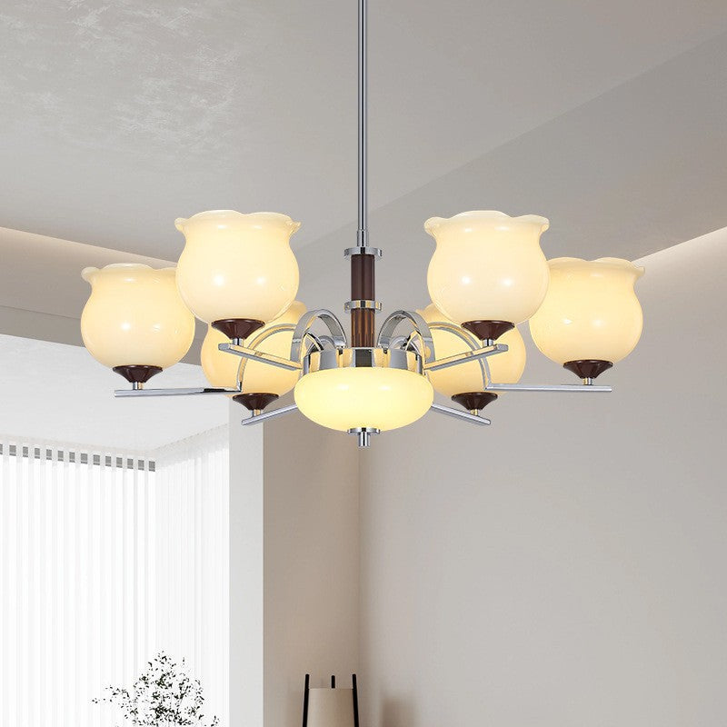 Traditioneller französischer Eisen- und Glas-Lilien-des-Tals-Rund-Kronleuchter 3/6/8-Licht für Schlafzimmer und Wohnzimmer 