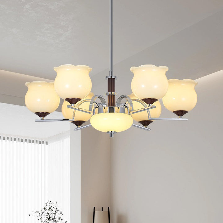 Traditioneller französischer Eisen- und Glas-Lilien-des-Tals-Rund-Kronleuchter 3/6/8-Licht für Schlafzimmer und Wohnzimmer 
