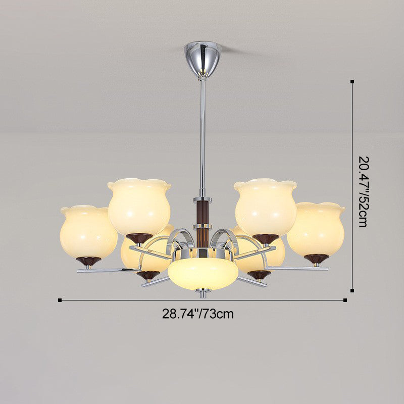 Traditioneller französischer Eisen- und Glas-Lilien-des-Tals-Rund-Kronleuchter 3/6/8-Licht für Schlafzimmer und Wohnzimmer 