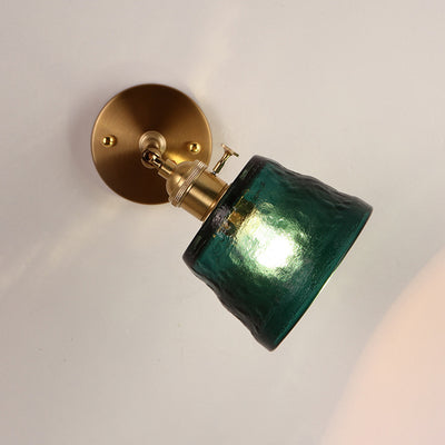 Aplique de pared de 1 luz trapezoidal de latón y vidrio tradicional japonés para dormitorio y sala de estar 
