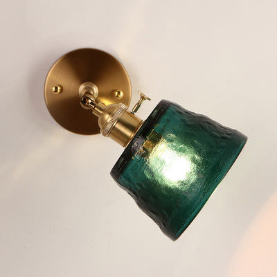 Aplique de pared de 1 luz trapezoidal de latón y vidrio tradicional japonés para dormitorio y sala de estar 