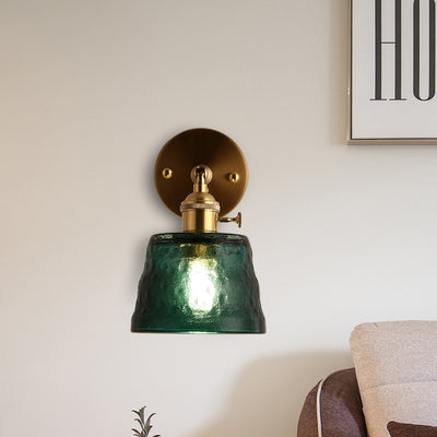 Aplique de pared de 1 luz trapezoidal de latón y vidrio tradicional japonés para dormitorio y sala de estar 