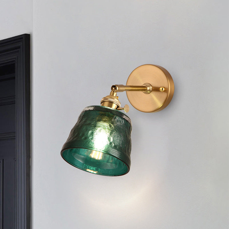 Aplique de pared de 1 luz trapezoidal de latón y vidrio tradicional japonés para dormitorio y sala de estar 