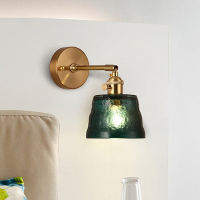 Aplique de pared de 1 luz trapezoidal de latón y vidrio tradicional japonés para dormitorio y sala de estar 