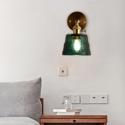 Aplique de pared de 1 luz trapezoidal de latón y vidrio tradicional japonés para dormitorio y sala de estar 