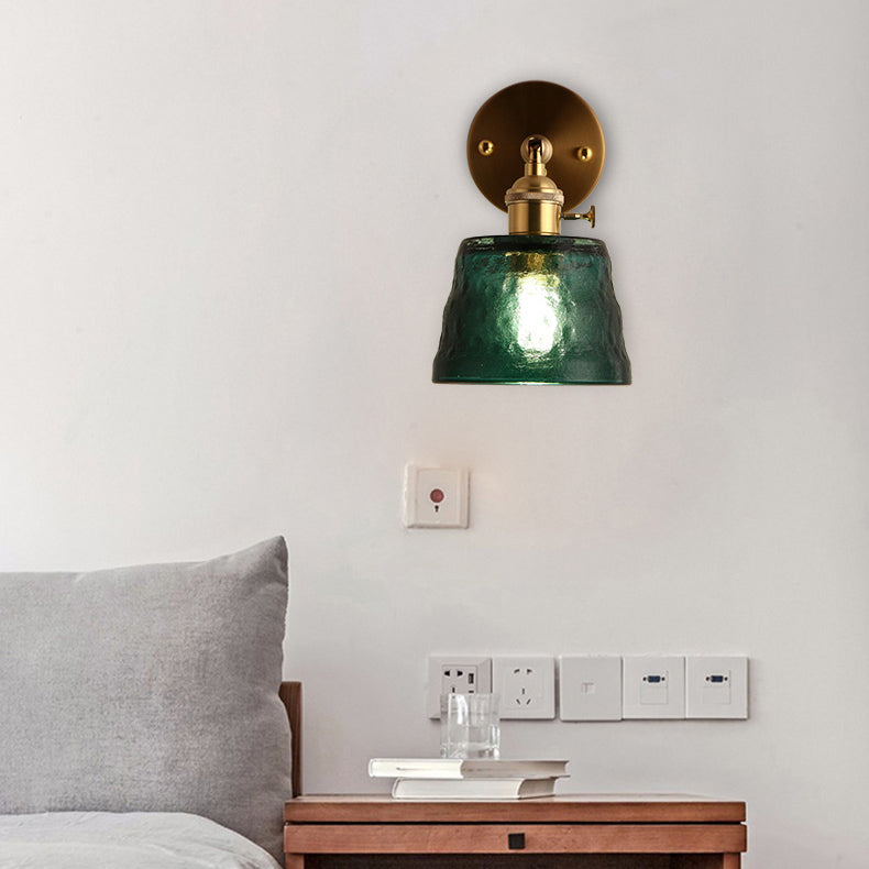 Aplique de pared de 1 luz trapezoidal de latón y vidrio tradicional japonés para dormitorio y sala de estar 