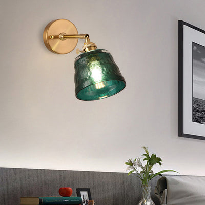 Aplique de pared de 1 luz trapezoidal de latón y vidrio tradicional japonés para dormitorio y sala de estar 