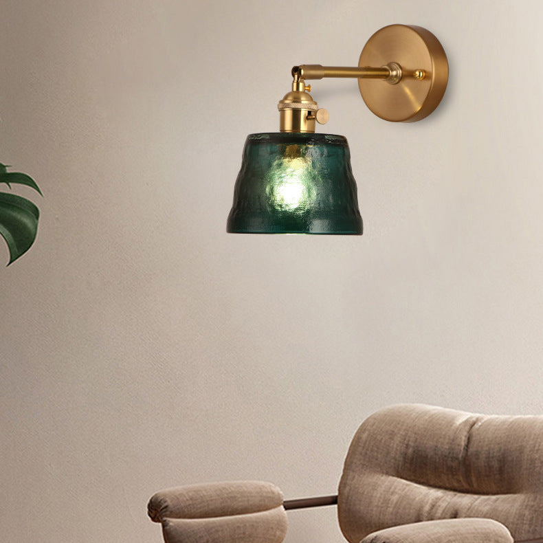 Aplique de pared de 1 luz trapezoidal de latón y vidrio tradicional japonés para dormitorio y sala de estar 