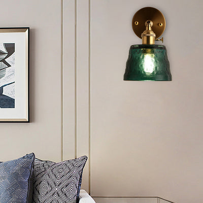 Aplique de pared de 1 luz trapezoidal de latón y vidrio tradicional japonés para dormitorio y sala de estar 