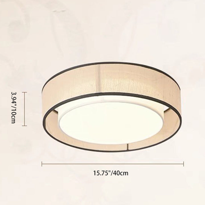 Traditional Japanese Alloy, Plant Fiber & Acrylic Round LED Flush Mount Ceiling Light For Bedroom, Living Room & Dining Room
