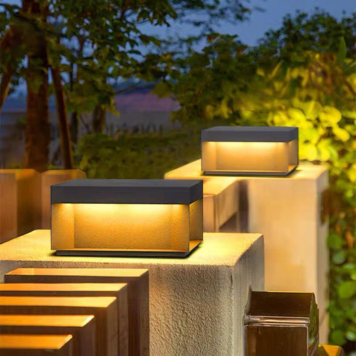 Moderno Minimalista Acero Inoxidable Cuadrado Luz LED Exterior Con Características Solares e Impermeables Para Jardín, Patio, Puerta 