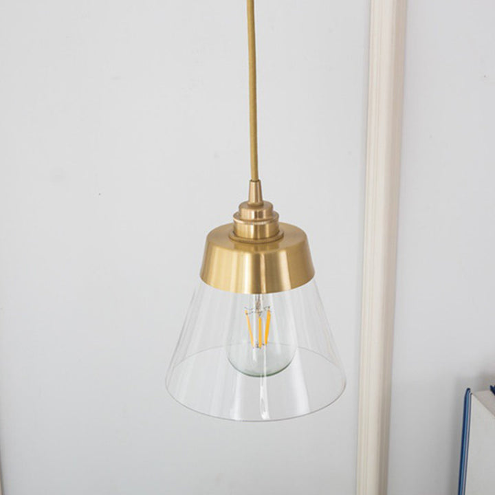 Zeitgenössische Nordische Messing Glas Kegelförmige 1-Licht Pendelleuchte Für Schlafzimmer, Wohnzimmer Und Esszimmer 