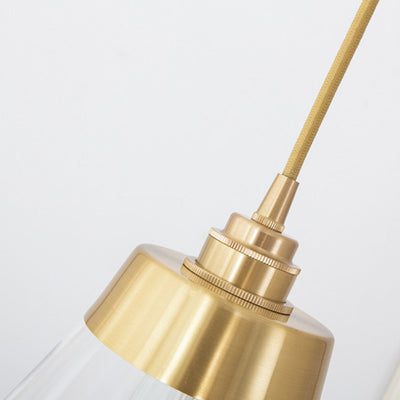 Lámpara colgante cónica de 1 luz de vidrio y latón nórdico contemporáneo para dormitorio, sala de estar y comedor 