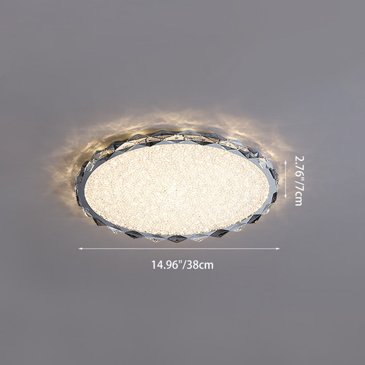 Modern Luxury Crystal &amp; Metal Round LED Flush Mount Ceiling Light For Bedroom &amp; Living Room
